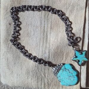 Turquoise and Silver Star Pendant Necklace